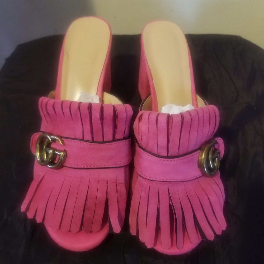 Marmont Gucci Wild Rose Fringe Sandals
